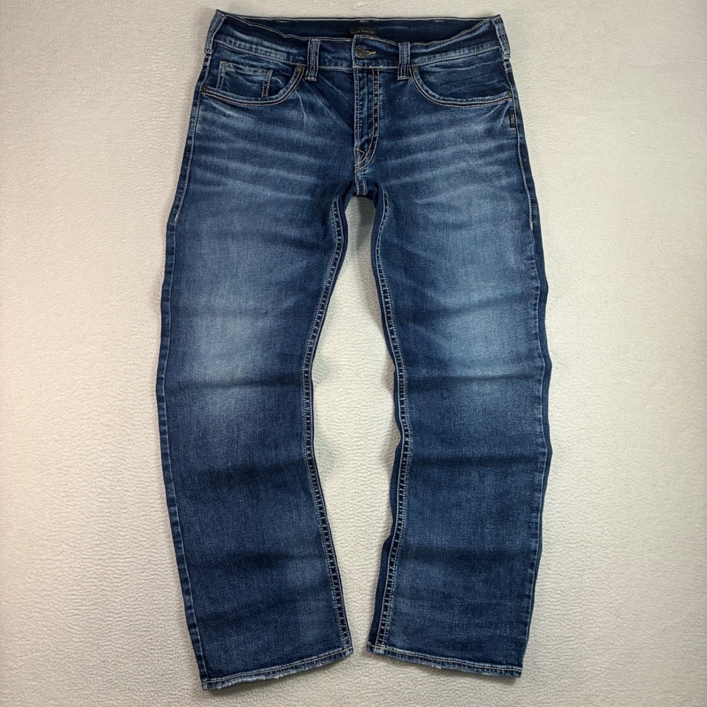 Silver Jeans Zac Bootcut Men 36x34 Blue Faded Whiskered Western Relaxed Denim